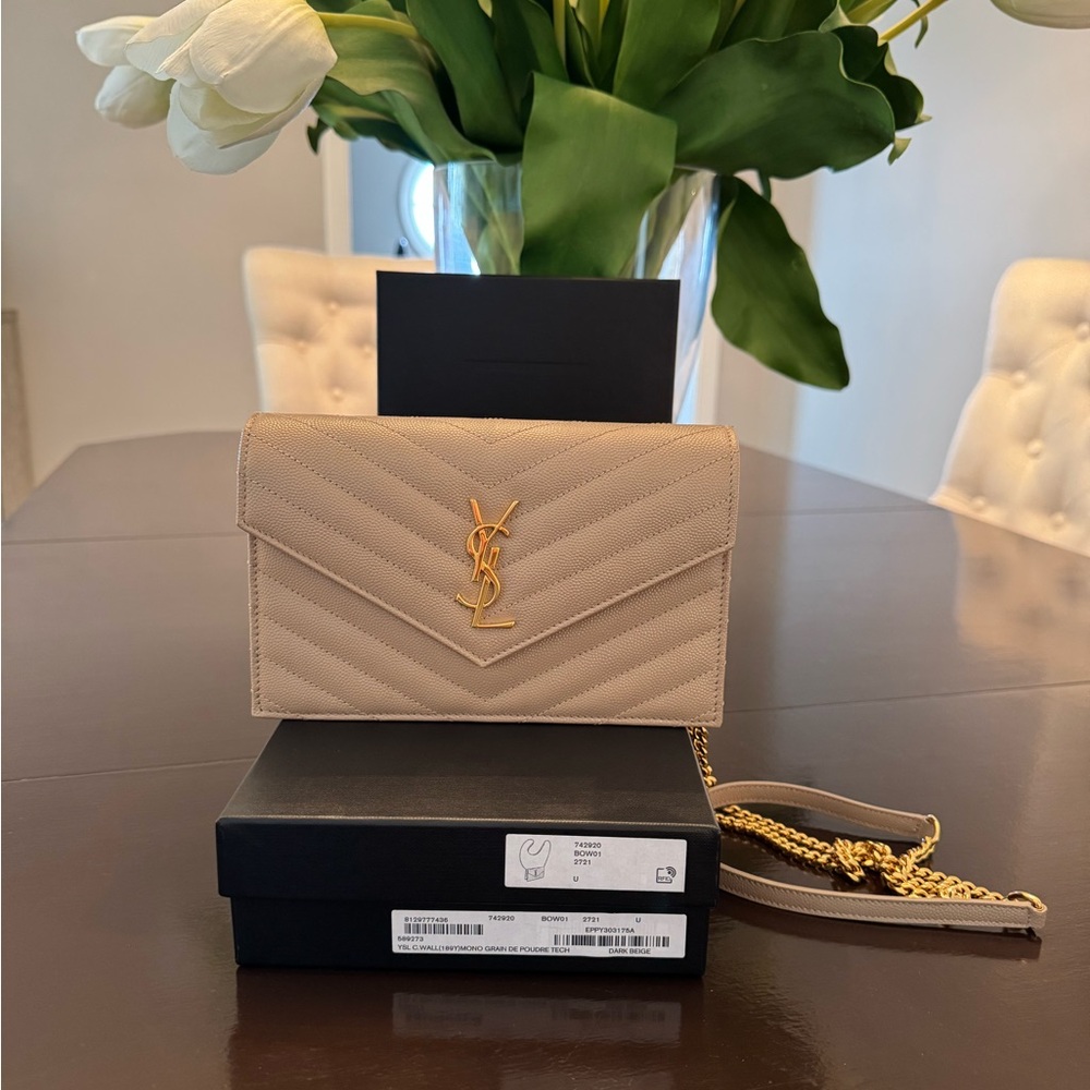 Yves Saint Laurent Tan Crossbody Bag with Chevron Quilting